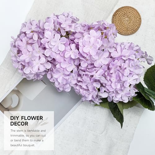 6 PCS Artificial Hydrangea Flowers, Faux Silk Hydrangea with Long Stems, Home Wedding Decor, Table Centerpieces, Party Decorations(Light Purple) - color: Light Purple