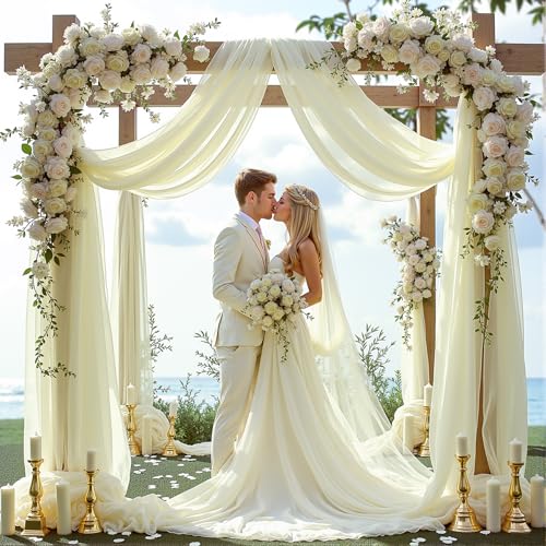 Wedding Arch Draping Fabric, 1 Panel 18FT Ivory Sheer Backdrop Curtain Chiffon Fabric Drapery Voile Scarf Draping Panels for Wedding Archway Ceremony Curtain Valance Party Decoration - color: Ivory Drapes Curtain, size: (1 Panel )6 Yards/18ft