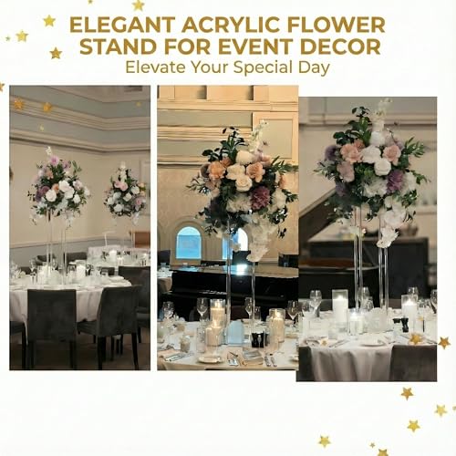 2 Pack 32'' Tall 10'' Dia. Clear Floor Vase Wedding Decoration Table Centerpiece Crystal Acrylic Flower Stand Floral Display Rack Backdrop Column for Event Décor - color: Square, size: 32 x 10 Inch (Pack of 2)