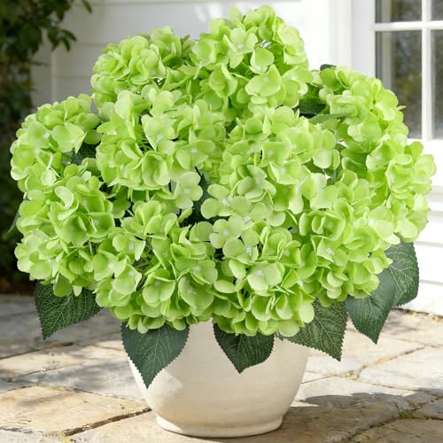 AGIRL 3 Bundles Green Artificial Hydrangea Flowers for Outdoors, UV Resistant Lifelike Faux Flowers for Spring Indoor Outdoor Garden Patio Porch Balcony Home Decoration Wedding Party Centerpieces - color: Green, size: 3