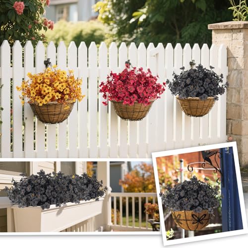 RECUTMS 12Pcs Artificial Black Flowers Realistic Artificial Plants Halloween Fake Flowers No Fade Outdoor Flower UV Resistant Faux Plant Outdoor Faux Shrubs Fake Plants for Halloween Balcony (Black) - color: Eviolet Black