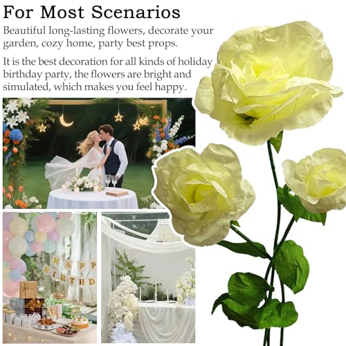 Giant 3PCS Roses Giant Artificial Flower - Large Yellow 3D Realistic Waterproof Fake Flowers Durable Easy Maintenance Perfect for Home Garden Weddings Events Christmas Graduation Party Decorations - color: 3pcs-roses-yellow