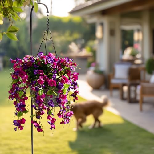 Hibiscus Artificial Hanging Flowers Plants for Outdoors 4 Pcs Fake Flower Faux Silk Hibiscus Long Trailing Vines Realistic Flower for Outside Front Door Porch Patio Balcony Garden Yard (4 Pcs Purple) - color: 4 Pcs Purple