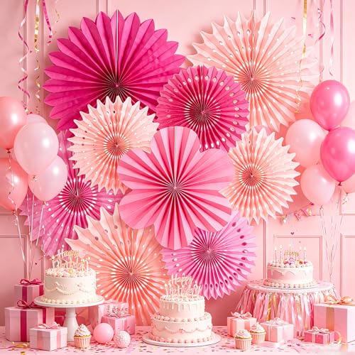 PAPER JAZZ Paper Flowers Hot Pink Paper Flowers Decorations for Wall Hanging Paper Fans for Valentine Floral Backdrop Decor Bridal Shower Birthday Party Galentine's Day - color: Hot Pink