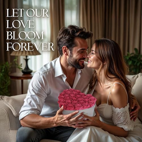 GLAMOUR BOUTIQUE Preserved Roses in a Box - Gifts for Her, Wife & Mom, Rose Flowers Forever Decor for Birthday Gift, Get Well Flower Bouquet Cased in White Box with Cover - Pink - 27 (Color-Treated) - color: Pink, size: 27 Roses Heart Box