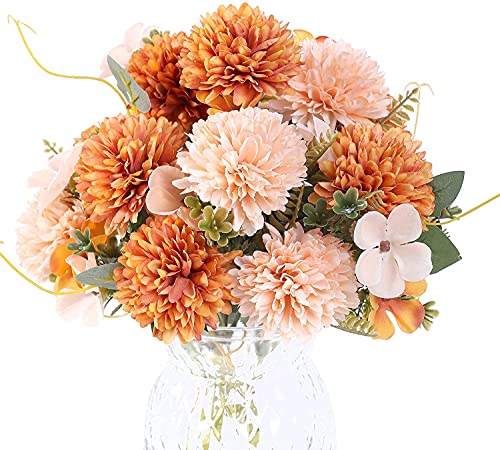 4 pcs Orange Artificial Flowers Fake Flowers Silk Artificial Chrysanthemum Ball Hydrangea Bridal Wedding Bouquet for Home Garden Party Decor - color: 3pcs-orange