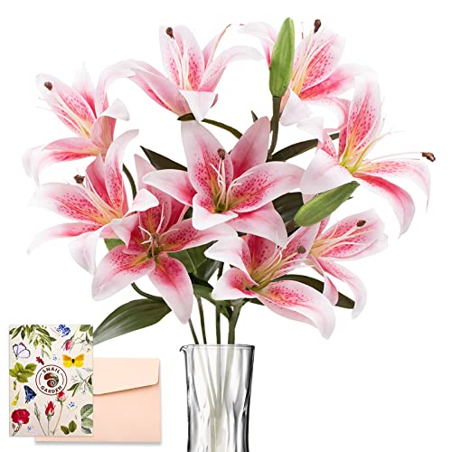 SNAIL GARDEN 12 Artifical Lily Flowers with 9 Heads Full Bloom Lily & 3 Buds, Long Stem Artificial Stargazer Lilies, Faux Tiger Bouquets for Home Hotel Flower Arrangement Party Decor