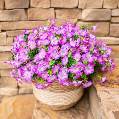 HyeFlora Artificial Flowers for Outdoors Fake Plants Outside Decoration, 12 Bundles Silk Purple Morning Glory UV Resistant Look Real Faux Flowers for Planter Front Door Porch Patio Yard Gardens Home - color: Gradient Purple