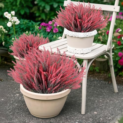 15 Bundles Artificial Lavender Outdoor Flowers Fake Plastic Flower Outside UV Resistant for Home Kitchen Garden Patio Porch Wedding Window Box Centerpieces Indoor Outdoor Decor(Red) - color: Red