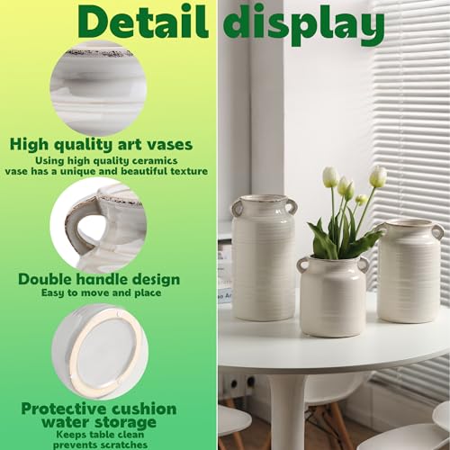 Ceramic Rustic Distressed White Flower Vase for Centerpieces, Kitchen, Office or Living Room (5.9''x10.2”) - color: White, size: 5.9''x 10.2”