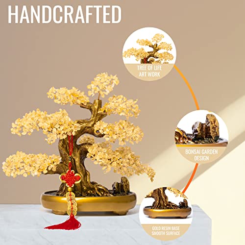 Natural Citrine Gemstone Crystal Bonsai Tree of Life Large Feng Shui Money Chakra Tree for Luck and Wealth Desk Decoration(1,251 Gem Count) - color: Citrine Crystal