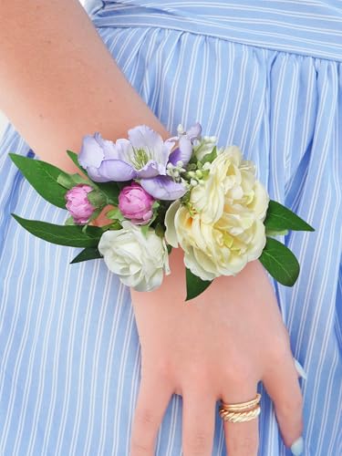 Rinlong 2Pcs Purple Wrist Corsage for Wedding, Prom, Homecoming | Bridesmaid, Mother of the Bride Corsage - color: 15-orange Pink
