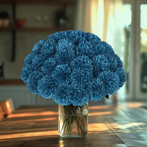 36 Pcs Artificial Chrysanthemums Flowers Silk Teal Ball Flower Fake Mums Flowers for Christmas Wedding Floral Table Centerpiece Home Decor - color: Teal