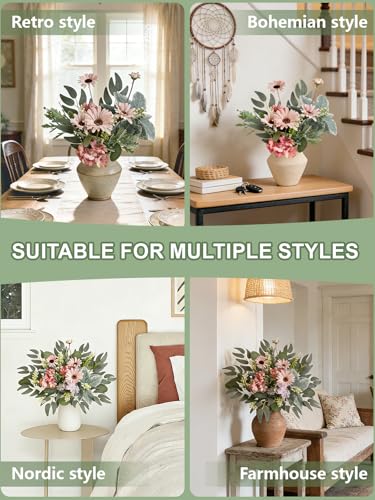 Artificial Greenery Stems Box Set, 33pcs with 7 Kinds of Faux Greenery Picks for DIY Bridal Bouquets Wedding Floral Arrangement Table Centerpieces(Green & Pink) - color: Green & Pink
