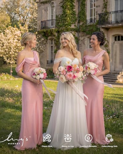 Ling's moment Wedding Bouquets for Bride, Powder Pink & Berry Pink Bridal Bouquets for Bride, 13 Inch Free Form Artificial Wedding Flower Bouquet for Rustic Wedding Ceremony Anniversary - color: Pk- Powder Pink & Berry Pink, size: Small 13 Inch