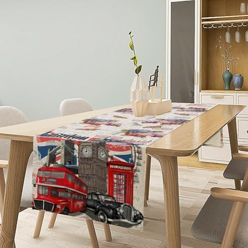 British Table Runner, Seasonal Vintage Floral England London Culture Element Coffee Table Center Decor for Home Kitchen Dining Patio Holiday Party Table Decorations 13x36 inches - color: Tr-england02, size: 13x36" Table Runner