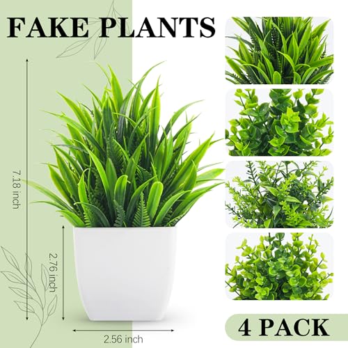 Der Rose 4 Pack Fake Plants Small Artificial Mini Faux Plants Indoor for Room Home Office Shelf Decor - color: White