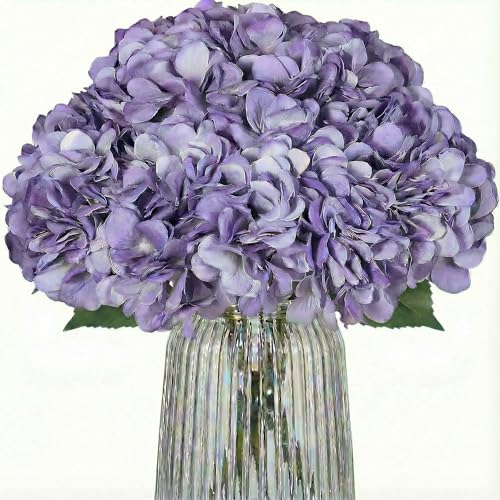 2Bouquets Artificial Fake Flowers Silk Hydrangea Arrangements Wedding Bouquets Decorations Plastic Floral Home Kitchen Garden Party Festival Bar DIY (Purple) - color: Purple, 5 Flower Heads