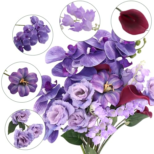 CEWOR Artificial Flowers Fake Flowers for Vase Silk Faux Flowers for Wedding Bouquets Flower Arrangements Floral Table Centerpieces Home Kitchen Garden Party Décor (Purple) - color: Purple