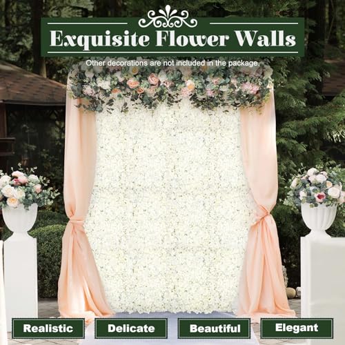 Flower Wall Panel Floral Backdrop,20Pack Flower Wall Decor,Floral Mat Silk Rose Hydrangea Background,Silk Rose Wall,Artificial Flower Backdrop Faux Flower Panel for Wedding,15.7"x 23.6" - color: 20pcs-white