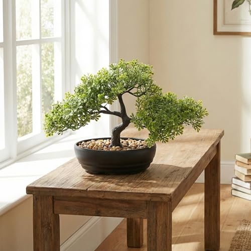 ALAGIRLS Artificial Bonsai Tree, Fake Juniper Plants Indoor Small Fake Bonsai Tree Indoor with Pot and Pebbles Artificial Bonsai Tree Indoor for Desk Home Office Bathroom Shelf Decorations