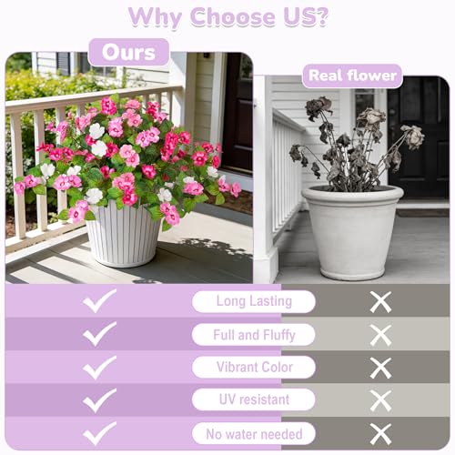 INXUGAO Artificial Fake Flowers for Outdoors Spring Decoration 2 Bundles Faux Flowers Plants for Outdoor Planters UV Resistant Silk Realistic Flowers for Outside Home Garden Front Porch Patio Décor - color: B-pink White