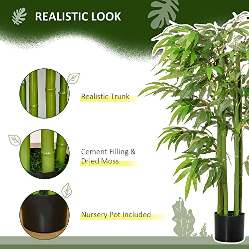 HOMCOM 4.5FT Artificial Bamboo Tree, Decorative Faux Plant in Nursery Pot for Indoor or Decor
