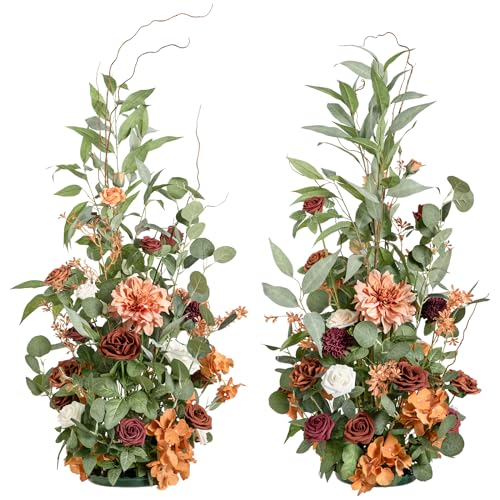 Ling's Moment 36" Tall Fall Free Standing Artificial Flowers Arrangements 2 pcs Wedding Arch Altar Stage Decorations Sunset Terracotta For Ceremony Reception Church Backdrop Outdoor Aisle Floral Party - color: Or-terracotta & Orange