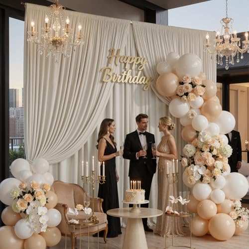 10x10ft Wrinkle Free Beige Backdrop Curtains for Parties, 2 Panels 5x10ft Silky Polyester Photo Backdrop Drapes Back Drop Cloth Drapery for Wedding Birthday Photography Background - color: Beige, size: 10ftx10ft