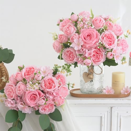 8 Pcs Mixed Artificial Peony Flowers Set-4 Bouquets & 4 Stems, Pink Fake Peony Rose Hydrangea Flowers for Vase Silk Floral Arrangements for Table Centerpiece Wedding Party Bridal Decoration Home Decor - color: Light Pink, size: Mixed 8pcs