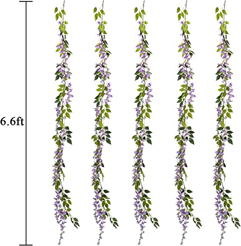 Wisteria Garland 5pack 33Ft Artificial Fake Wisteria Vine Hanging Flowers Fake Vines Plants (Purple) - color: Purple