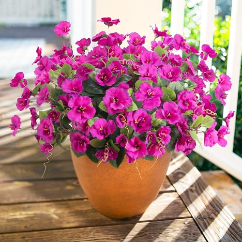 Hoppwodd Hibiscus Artificial Flowers for Outdoors Spring Decoration, 6 Bundles Faux Silk Flowers UV Resistant Look Real Artificial Tropical Flower Fake Plants for Outside Planter Porch Patio, Fuchsia - color: Fuchsia