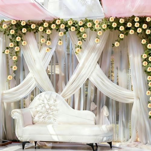 4Pcs Artificial Rose Vines Fake Flowers Garland with Green Leaves Faux Hanging Floral Plants for Home Bedroom Living Room Patio Decor,Christmas Wedding Birthday Party Decoration (Champagne) - color: Champagne, size: 4Pcs-large rose