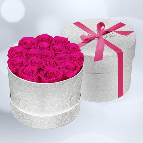Prifroti 17 Hot Pink Flowers in Glitter Box, Birthday Gifts for Women, Preserved Flowers, Mothers Day Roses Gift for Mom - color: Hot Pink | Glitter Box, size: 17 Roses