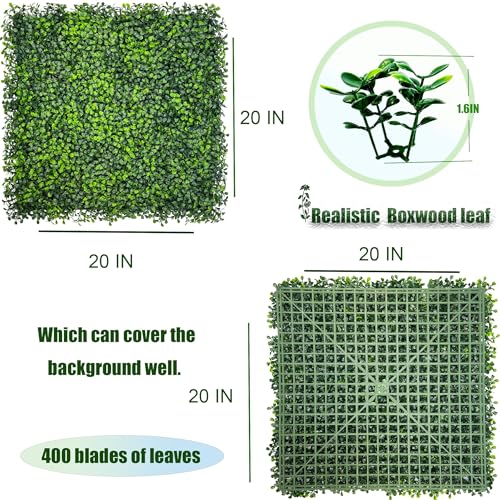 Artificial Boxwood Panels: 20"x 20"(12P) UV-Anti Faux Grass Panels for Interior Wall, Greenery Backdrop,Garden and Indoor Outdoor Plant Wall&Fence Covering Privacy for Backyard Decor - size: 20"x20" (12 Panels)