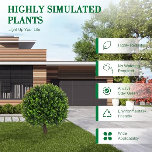 AOKIIE 24" Artificial Boxwood Topiary Bushes UV Resistant for Outdoor 2PCS | Artificial Shrubs with Ground Spike, Green Faux Outdoor Plants for Indoor & Outdoor Garden, Yard, Porch, Patio - color: Green