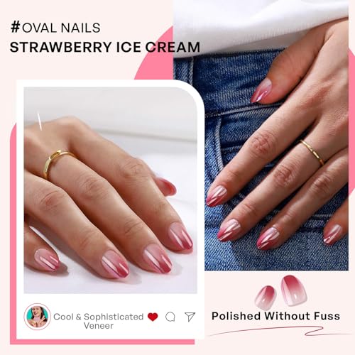 32Pcs Soft Gel Press on Nails for Women, Ombre Chrome, Short Oval | Glazed Donut Aurora False Fake Nails Press Ons for Office Daily Wear, Salon Quality Reusable Glue & Stick on Nail Gift Kit - color: 5K-Ombre Chrome