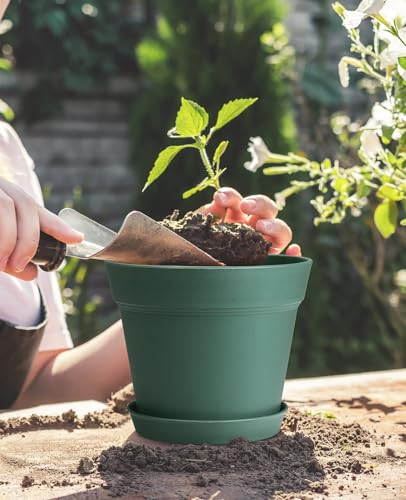 homenote Plant Pots,15 Pack 6 inch Flower Pots with Multiple Drainage Holes and Saucers,Plastic Planters for All Home Garden Flowers Succulents(Green) - color: Green-15 Pcs, size: 6 Inch