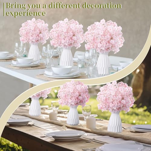 6 Pcs Artificial Cherry Blossoms 14 Inches Fake Silk Pink Sakura Peach Flowers for Vase, Spring Realistic Faux Flowers for Women Gifts, Home Table Decor Wedding Bouquet Centerpieces