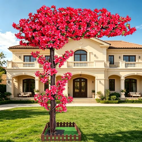 Red Wedding Bougainvillea Artificial Tree Large 6ft,Artificial Cheery Trees Indoor Outdoors for Home Decor,Tall Handmade Fake Faux Lifelike Flowers Plant for Living Room Party Office Balcony - color: Red, size: 5ft 11in