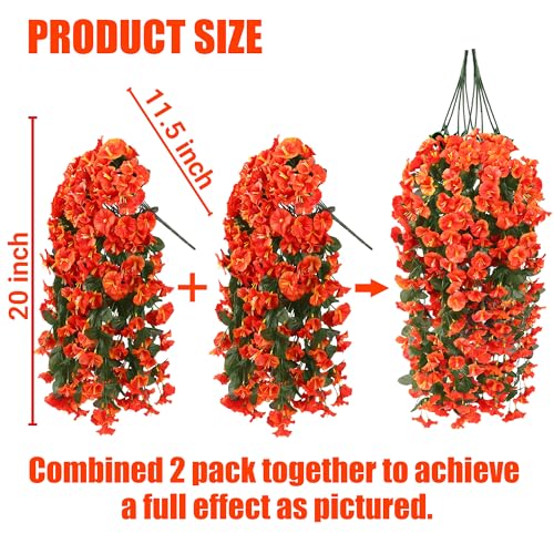 Sggvecsy Artificial Fake Hanging Flowers Plants for Outdoor Outside Spring Summer Decoration 4PCS Faux Silk UV Resistant Realistic Morning Glory Trailing Vines for Home Porch Patio Balcony(Orange) - color: Orange, size: 4Pcs