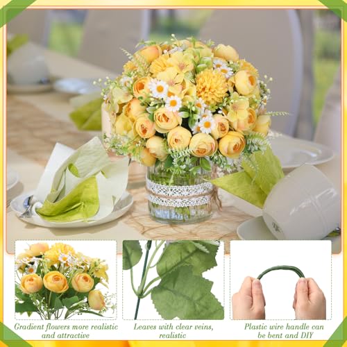 Tigeen Peonies Artificial Flowers Faux Roses Silk Flowers Hydrangea Artificial Bouquet for Wedding Table Centerpiece Floral Vase Home Office Bridal Decor(Light Yellow,12 Bundles) - color: Light Yellow