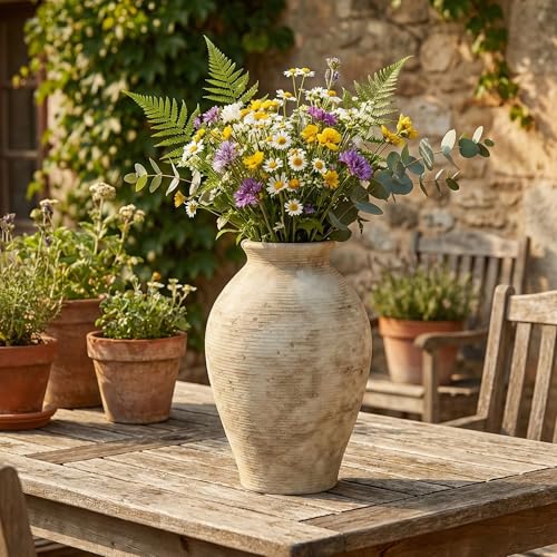 Ceramic Flower Vase, 9 Inch Vintage Large Vase for Living Room, Dining Room, Bathroom Indoor & Outdoor Home Decor - size: 9In