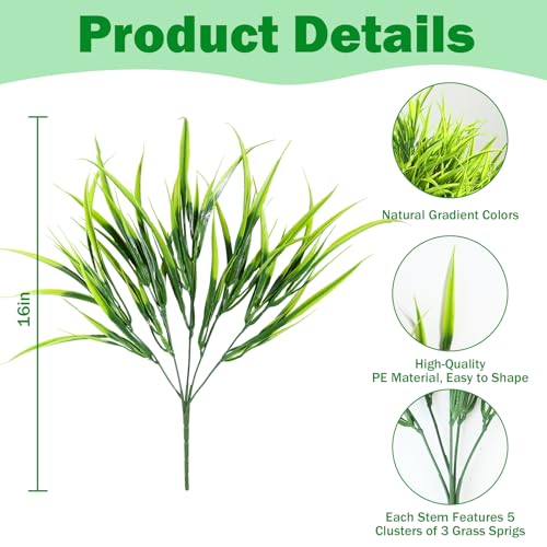 Uieke 28 Bundles Artificial Outdoor Plants UV Resistant Fake Grass Plants Faux Plastic Plants Greenery Shrubs for Home Garden Pathway Window Box Front Porch Spring Summer Decor, Green - color: Green, size: 28