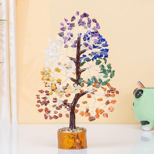 Crocon® 7 Chakra Tree of Life, Crystal Tree of Life - Gemstone Money Tree, Feng Shui Tree, Crystal Decoration, Artificial Tree, Spiritual Gift, Seven Chakra Tree, Healing Crystal Tree Gifts - color: 002 7 Chakra (Silver Wire)