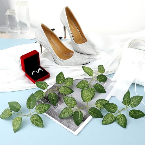 JJUNW 20Pcs Artificial Roes Leavesn, Artificial Green Leaves, Greenery for Centerpieces, Fake Rose Flower Leaves for DIY Bouquets, Wedding Party Birthday Proposal Decorations