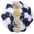 Handmade Wedding Bouquets for Bride Bridesmaid Brooch Artificial Holding Flower Tossing Bouquet（White/Navy,18cm,1PC - color: White/Navy, size: 18CM/7.1''