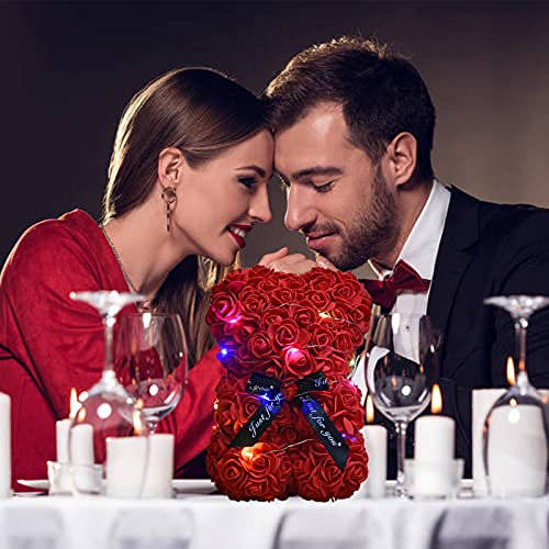 Lgv Flower Rose Bear,Romantic Gift for Valentine's Mother's Day, Christmas, Birthday,Girl Friend Her Mom Female Wife with Artificial Heart-Shaped Diamonds Red - color: Red