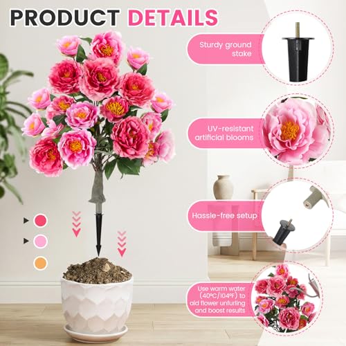 Thiccywoov 2 Pack 36" Artificial Peonies Flowers for Outdoor, 3 Ft Faux Outdoor Plants with Spike UV Resistant Realistic Fake Floral Bush for Indoor Front Door Porch Backyard(Champagne & Light Purple) - color: Champagne & Light Purple