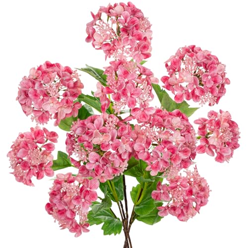 Real Touch Hydrangea Artificial Flowers 19” Tall Artificial Hydrangea Flowers Double-Headed Faux Hydrangeas, Pink Hydrangeas, Realistic Silk Hydrangea for Home Decor Weddings Arrangements-5 Branches - color: Pink